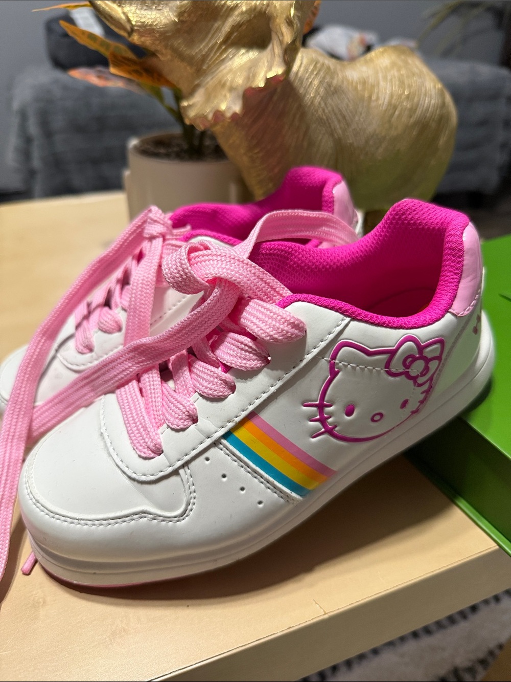 Hello Kitty White Sneakers with Pink Trim and Rainbow Stripe Brand New